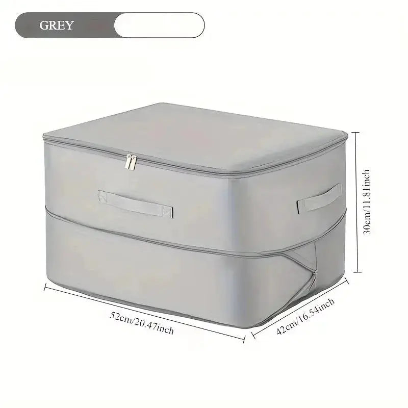 Simples Market gray heavy-duty self-compressing storage bag with zip top and handles for clothes (52cm x 42cm x 30cm).