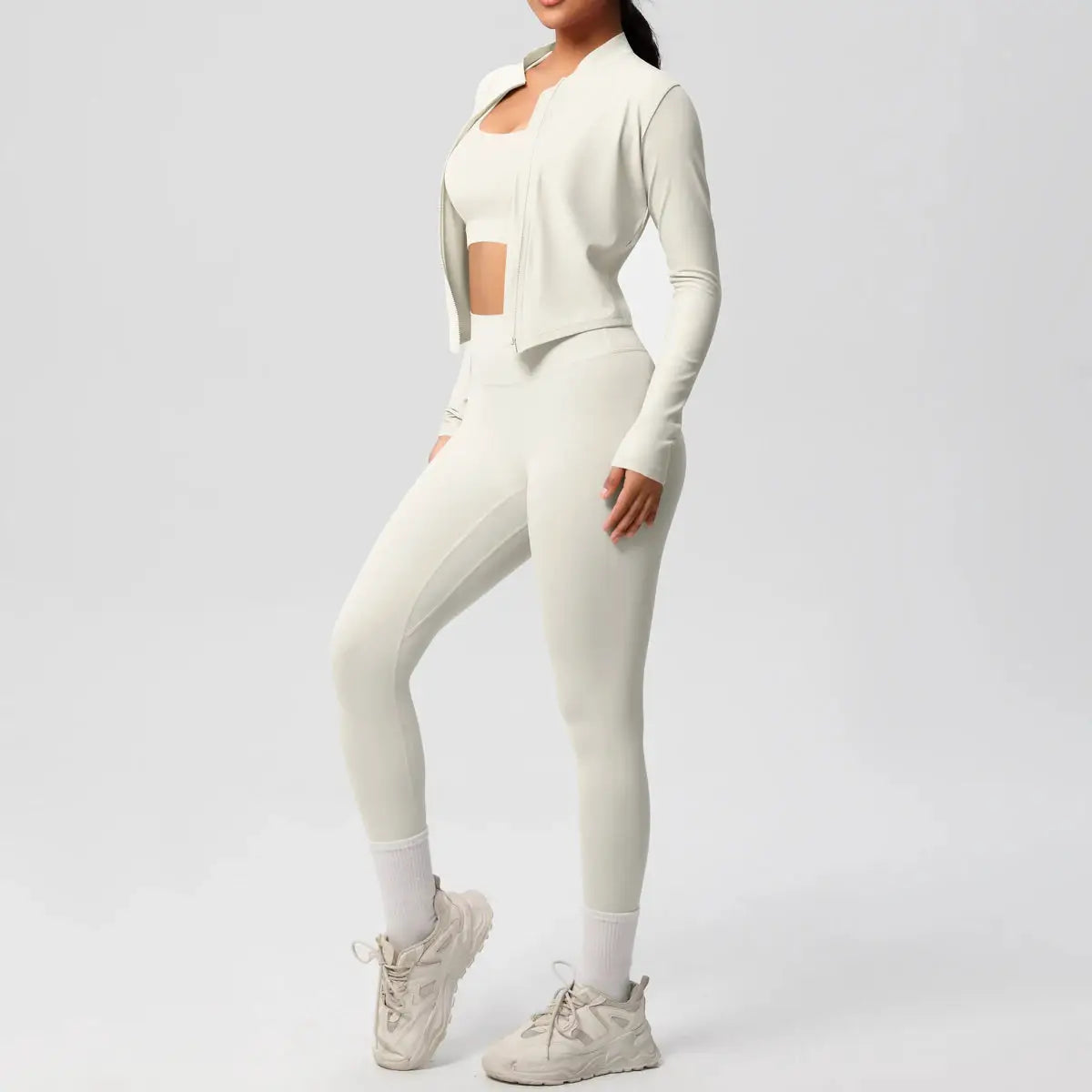3 Piece Yoga Set for Women Sports Bra Zipper Jacket Leggings Gym Wear