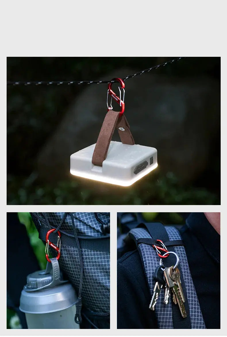 Naturehike aluminum hanging buckle with brown leather straps and red carabiners for camping gear