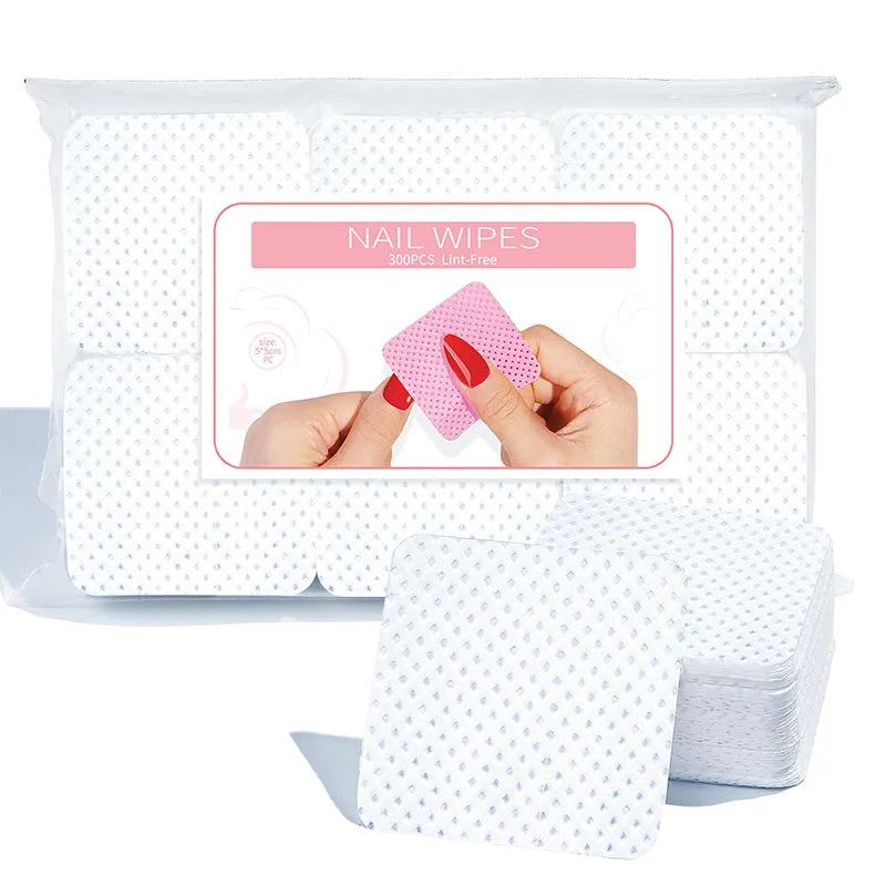 Misscheering 300pcs Lint Free Nail Polish Remover Napkins Vibrant Cotton Wipes Paper Pads For Manicure UV Gel Dust