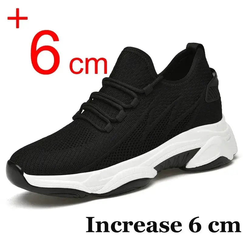 Men's black breathable-knit height-increase sneakers with 6 cm lift