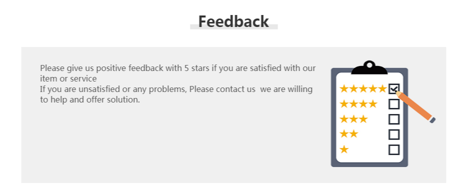 Feedback panel with clipboard showing star ratings and a pencil