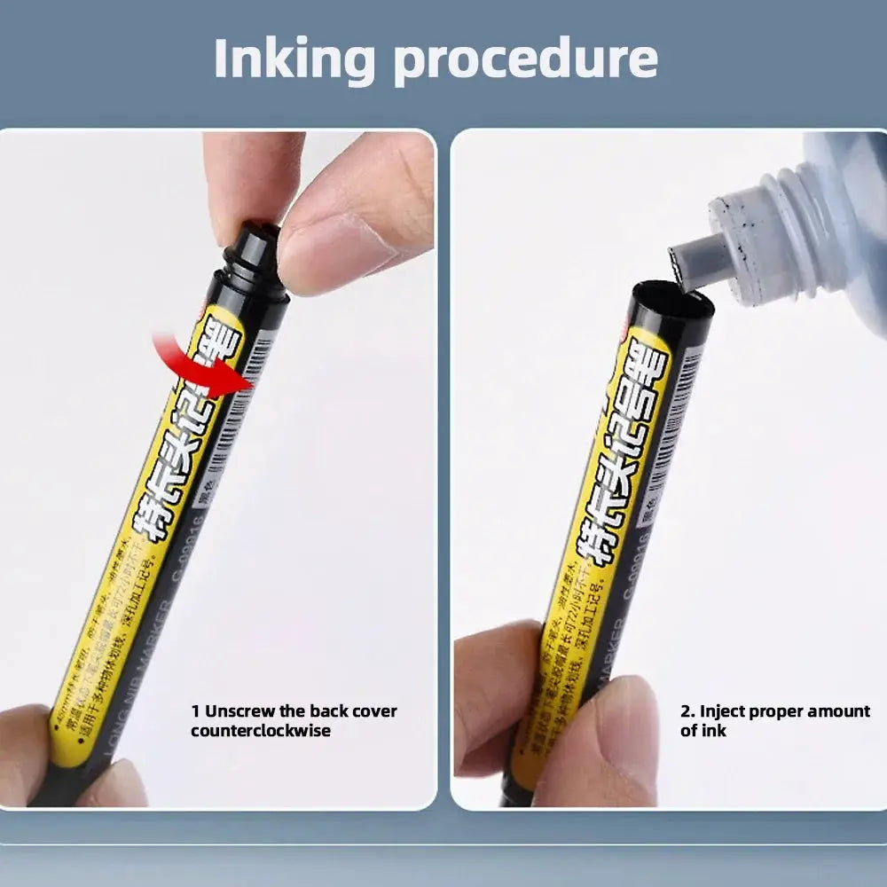 Simples Market 45mm waterproof deep-hole marker pen with long nib for woodworking, black body with yellow label