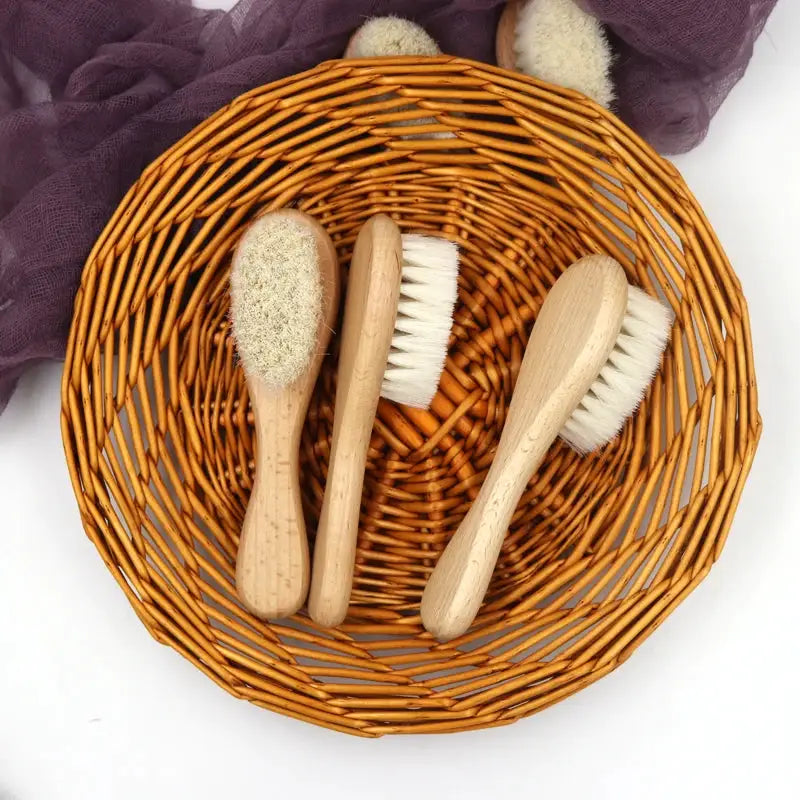 2pc beech wood baby brush and comb set by Simples Market, natural wood finish