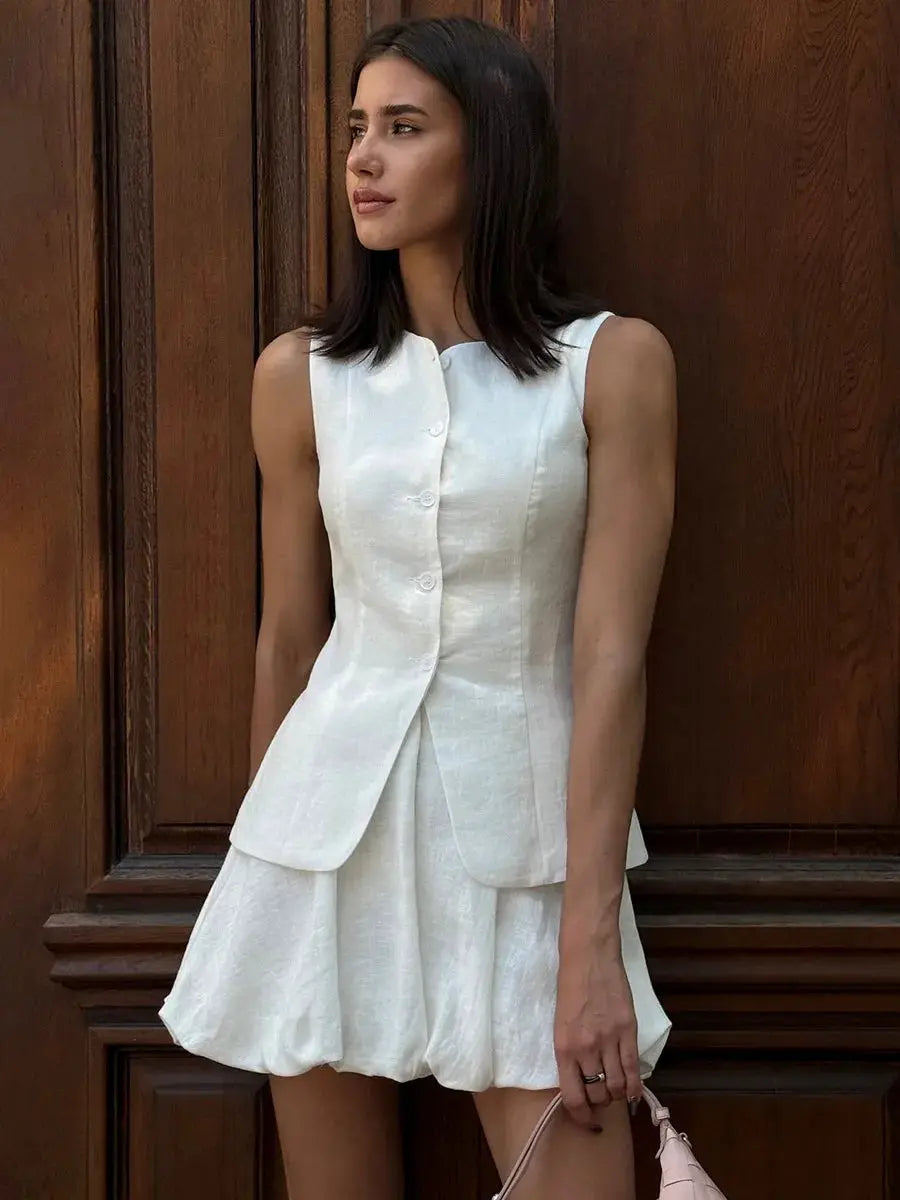 Bornladies Cotton Chic Vest Mini Skirt Set Women Tank Top Summer