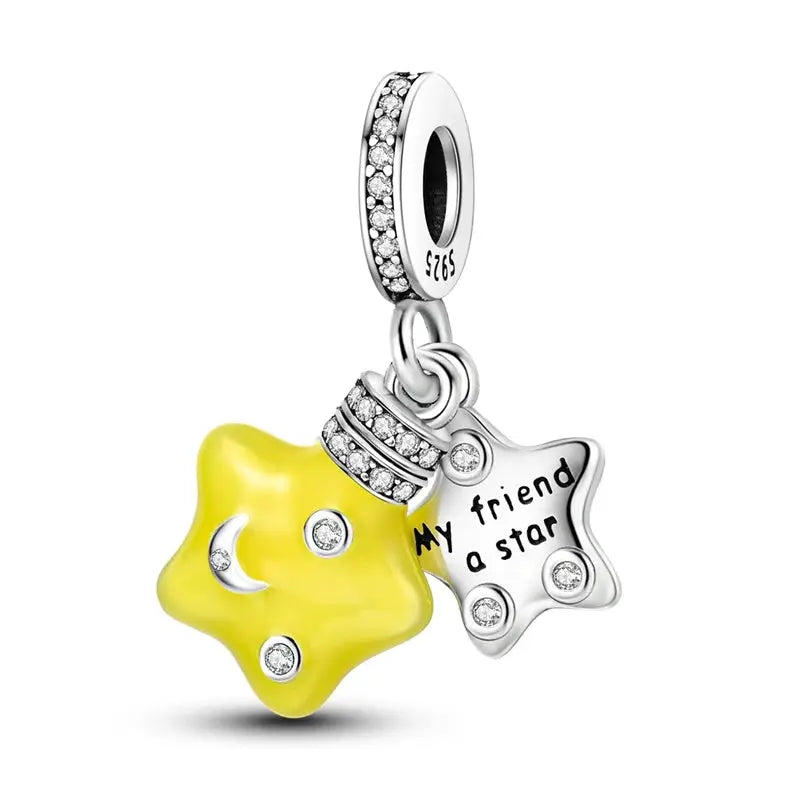 925 Sterling Silver Colorful Butterfly Dragonfly Feathers Charms Luminous Stars Pendants For Bracelets Fine DIY Jewelry