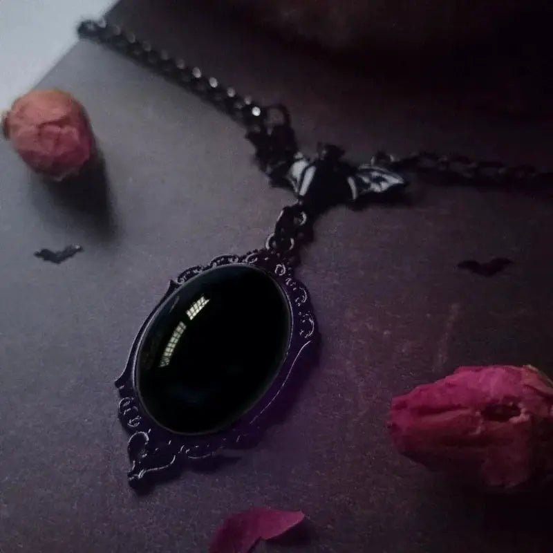 Gothic Blood Red Quartz Charm Necklace With Oval Pendant For Women Halloween Vampire Embossed Witch Jewelry Vintage Chokers - Simples Market