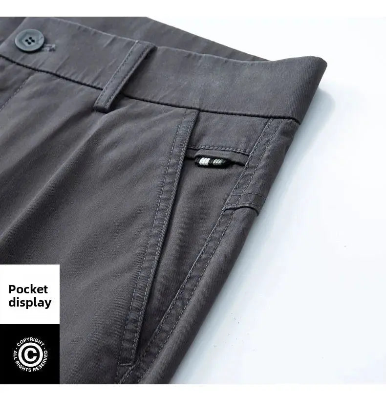 Men's cotton pants, grey straight-leg casual business trousers