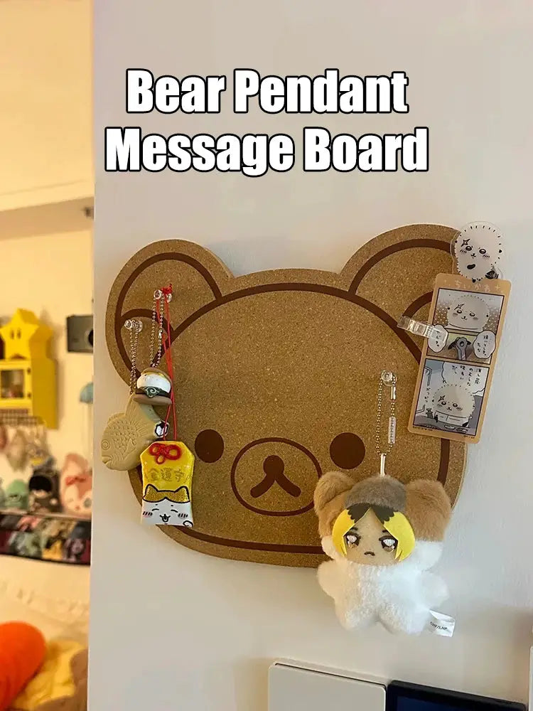 Bear-shaped cork message board wall decor by Simples Market with hanging charms