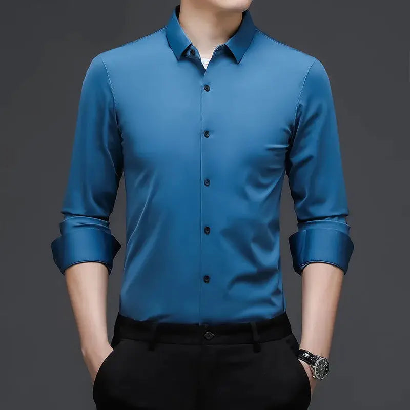 Men's long-sleeve shirt by Simples Market in solid blue