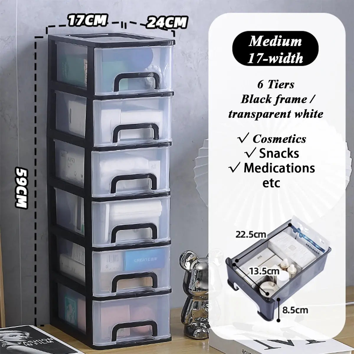 Clear Desktop Storage Box With Drawer Heightened Table Organizer Plastic Office Cabinet For Stationery Cosmetics
