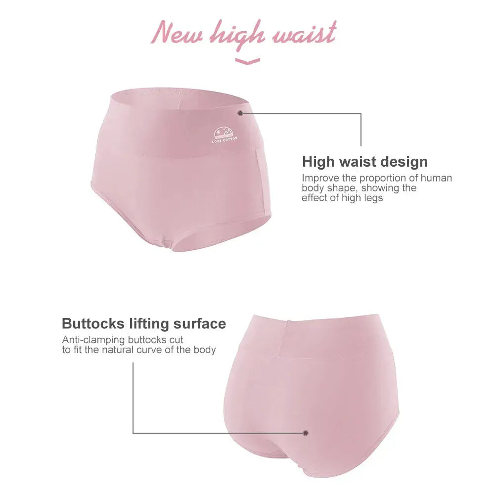 5-pack pink cotton high-waisted underwear with tummy control, butt lift, graphene antibacterial, no ride up