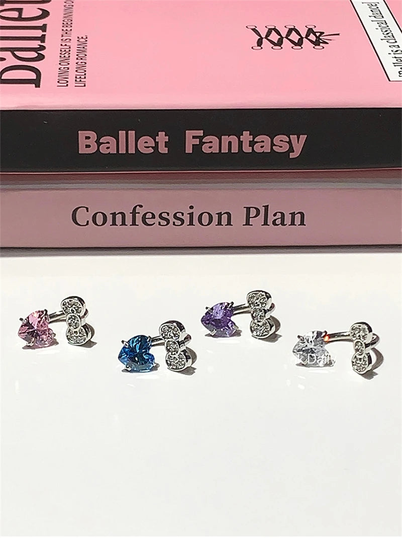 Ear bone nail earrings set by Simples Market, 316L stainless steel with zircon crystals in pink, blue, purple and clear