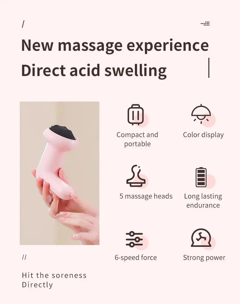 Cordless handheld pink electric body massager for neck, back and shoulders by Simples Market