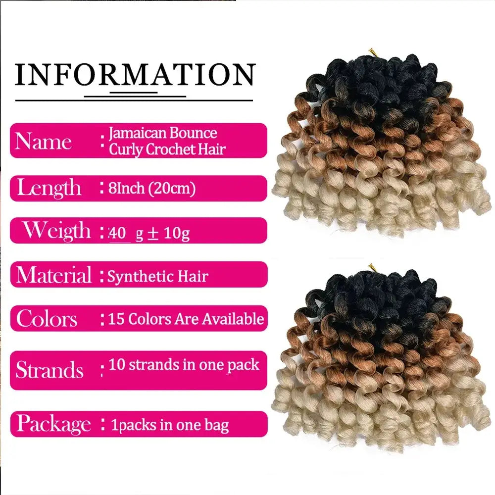 Simples Market synthetic ombre crochet hair, two bundles with Jamaican Bounce curls, 8in length