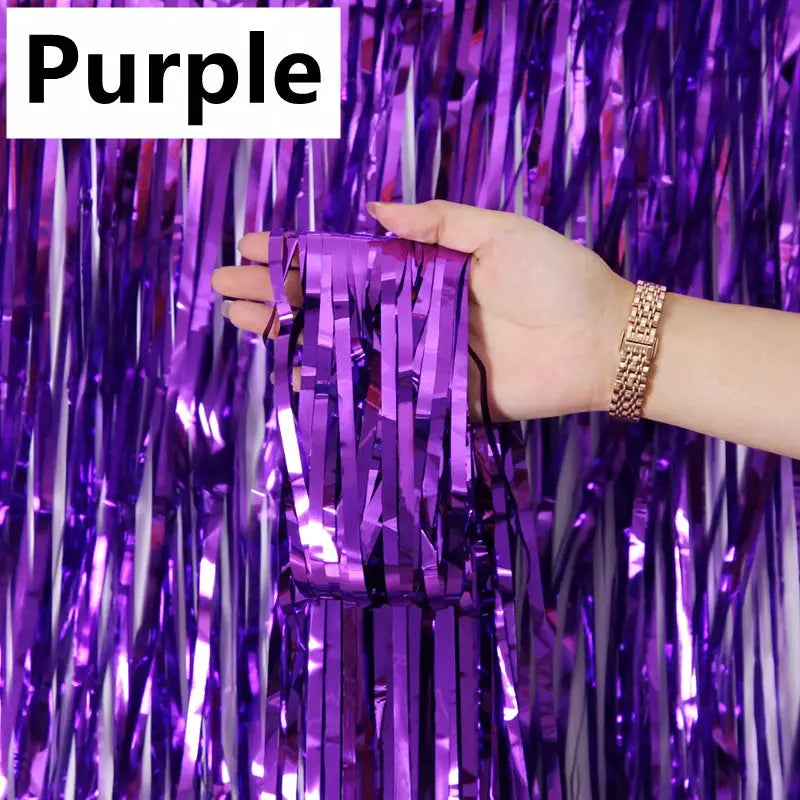 New 4 2 1 Pack Party Backdrop Metallic Foil Fringe Tinsel Curtain For Birthday Wedding Baby Shower