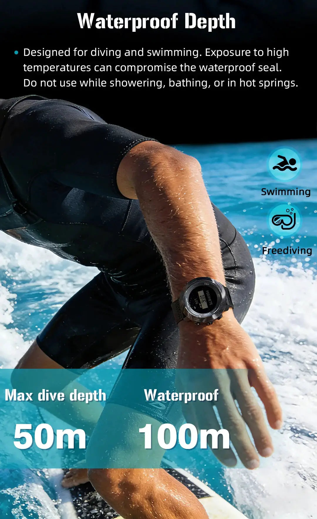 North Edge Apache-D men's digital dive watch on a black strap, waterproof to 100m