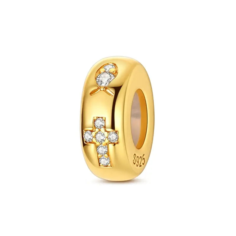 925 Sterling Silver Gold DIY Charms Beads Inlaid Zirconium Sun Leopard Pendants Fit Bracelet For DIY Jewelry Making