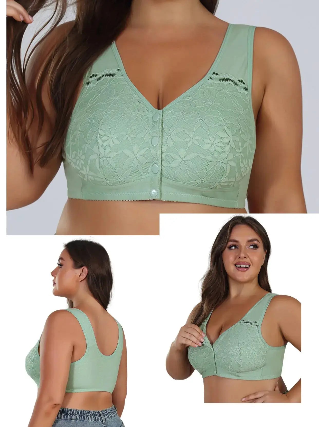 Soft cotton lace wireless bra with front button closure, Simples Market XL