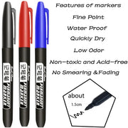 GraphixPro 6Pcs Permanent Marker Pens Set Black Blue Red Waterproof Ink Fine Tips For Manga Drawing