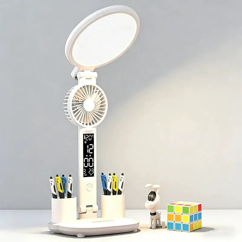 Simples Market LED Clock Table Lamp with 2 adjustable heads, white foldable desk light and clock display