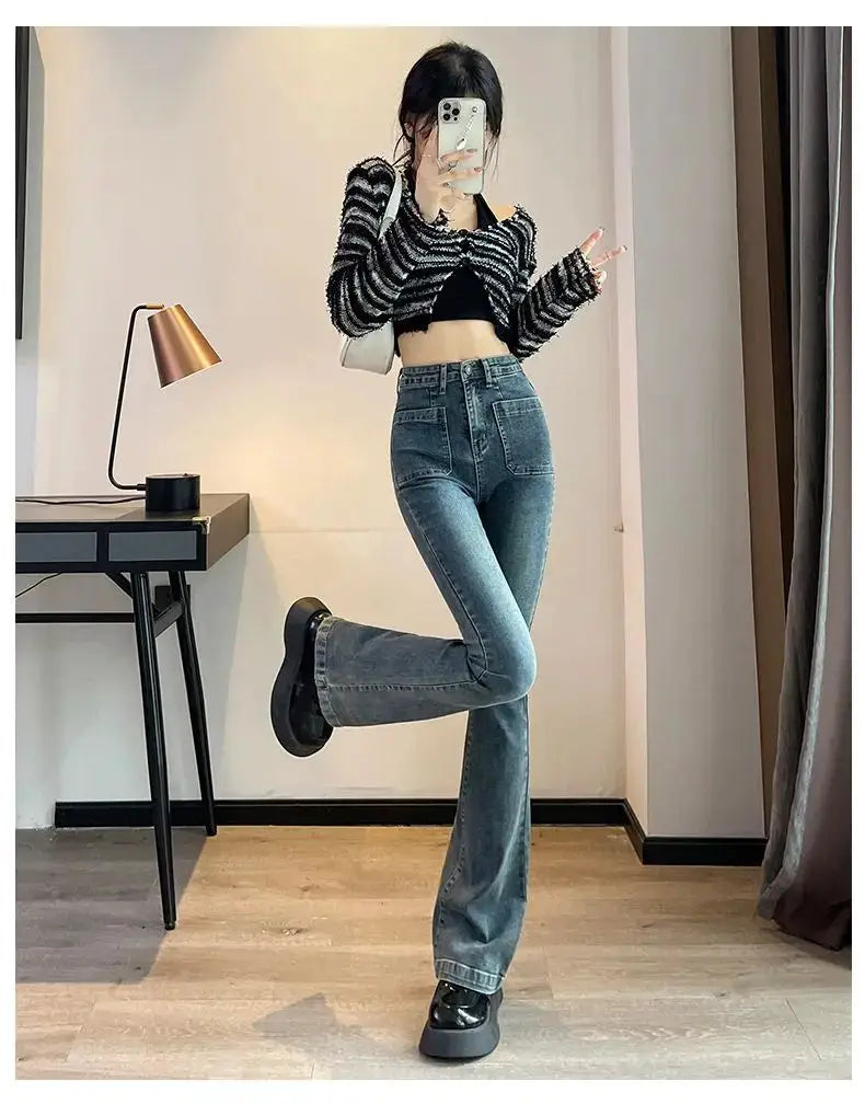 Y2K Loose Casual Denim Jeans High Waist Flared Bootcut For Petite Body