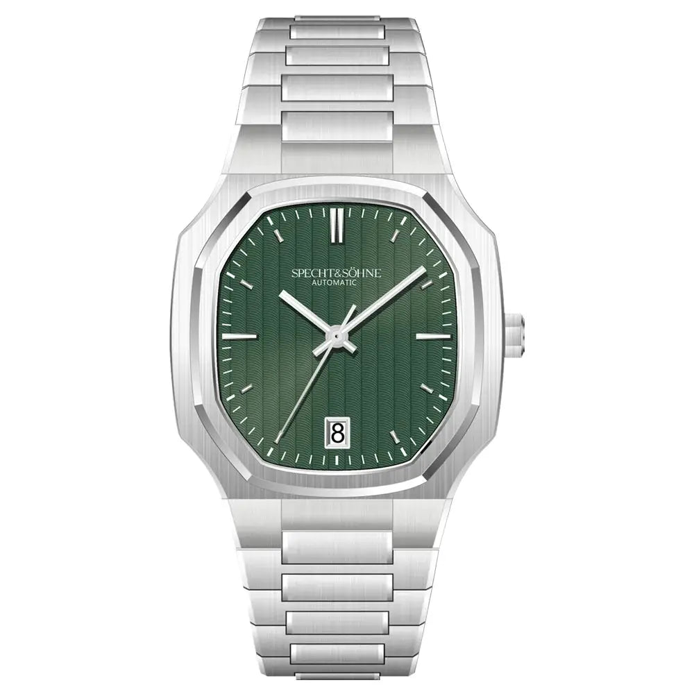 Specht&Sohne stainless steel watch with green dial, 37mm case, automatic movement, date window