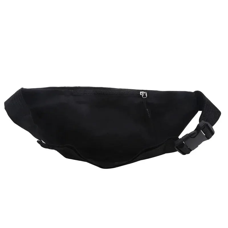 Simples Market black waist bag with zip pocket and adjustable strap, unisex belt bag.