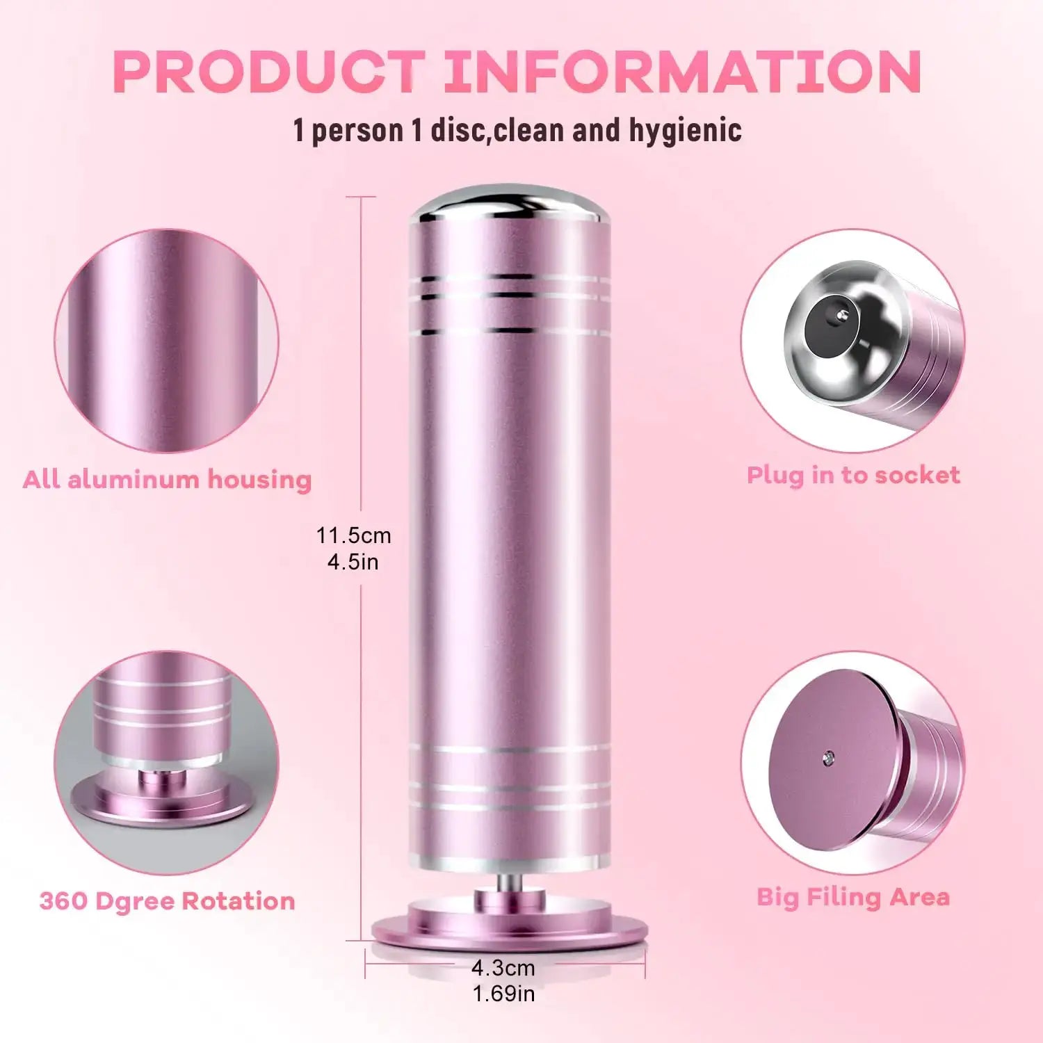 Electric foot grinder by Simples Market; pink aluminum housing with 60 replacement sanding discs