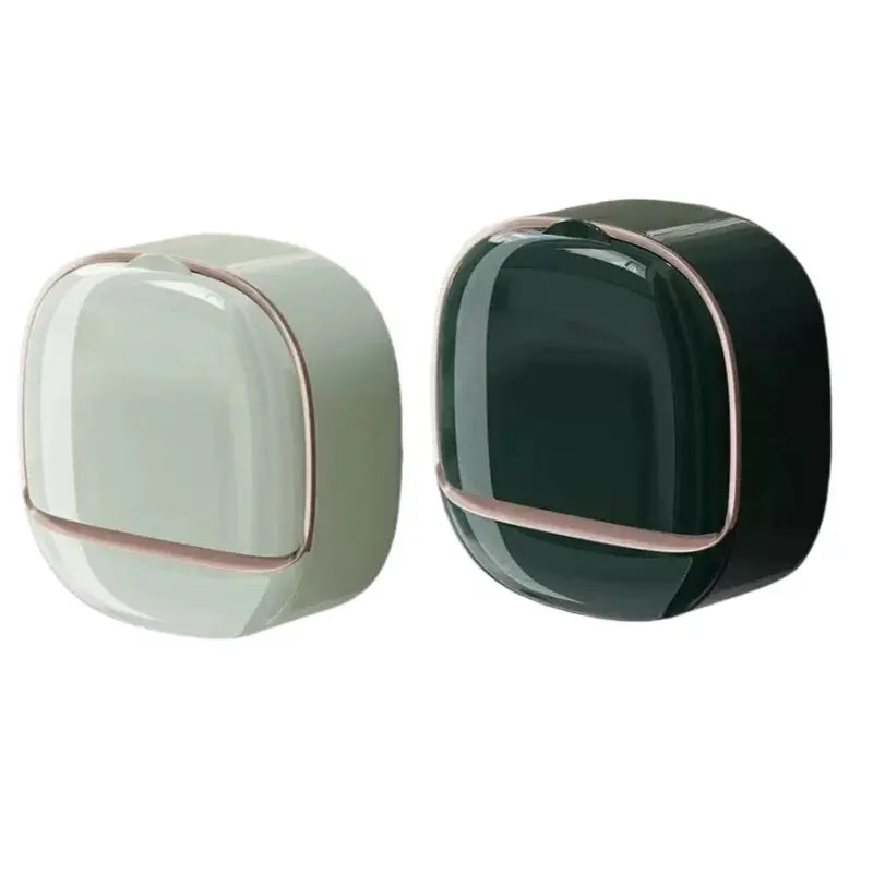 Waterproof shower soap box with drainage; hanging, pair in mint and dark green with rose-gold trim, Simples Market