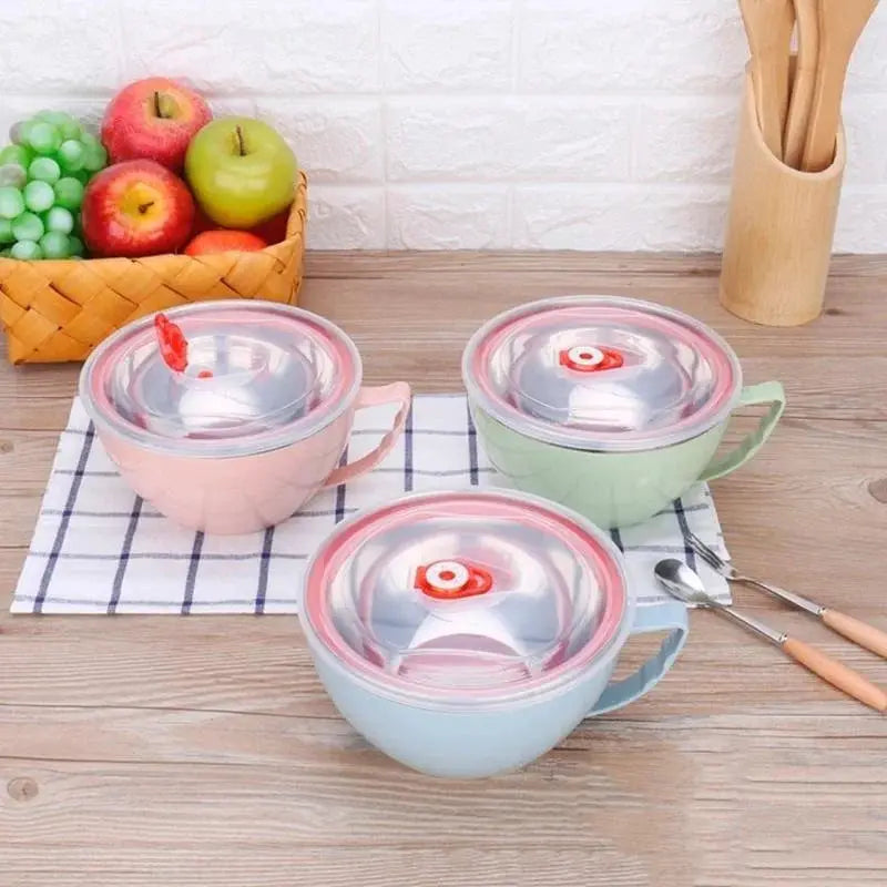 Stainless Steel Bowl With Handle Anti Scalding For Instant Noodles Mixing Bowl Kitchen Tableware Food Accessory