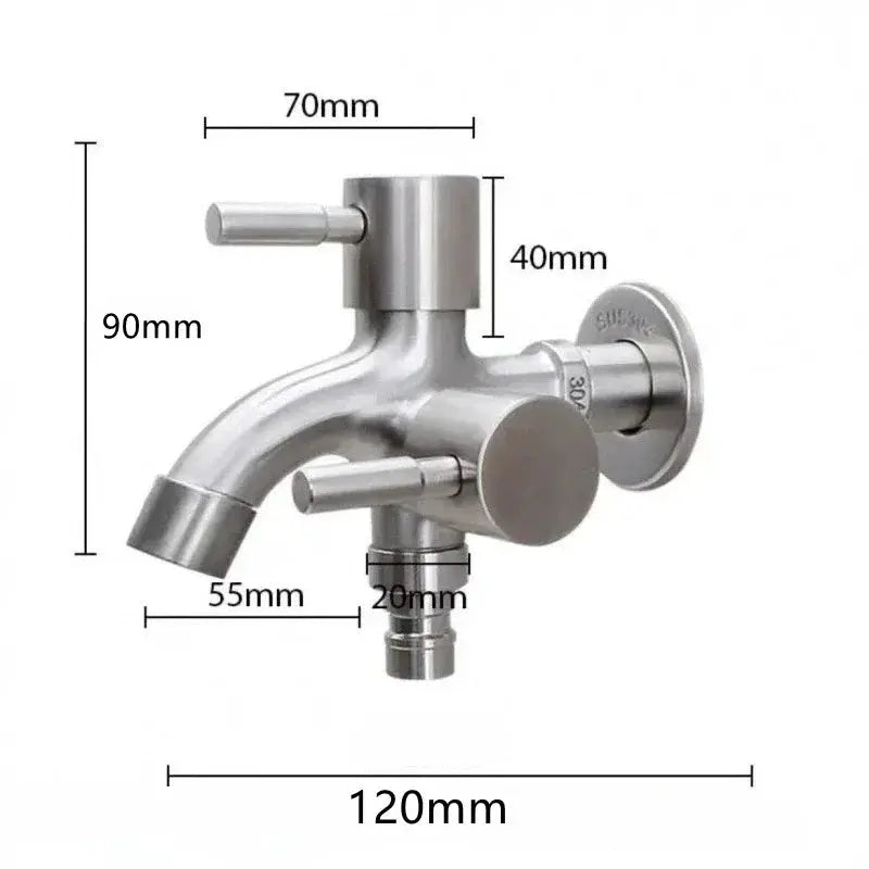 Simples Market stainless steel 1/2 in double-outlet faucet with dual controls for washing machine/bidet.