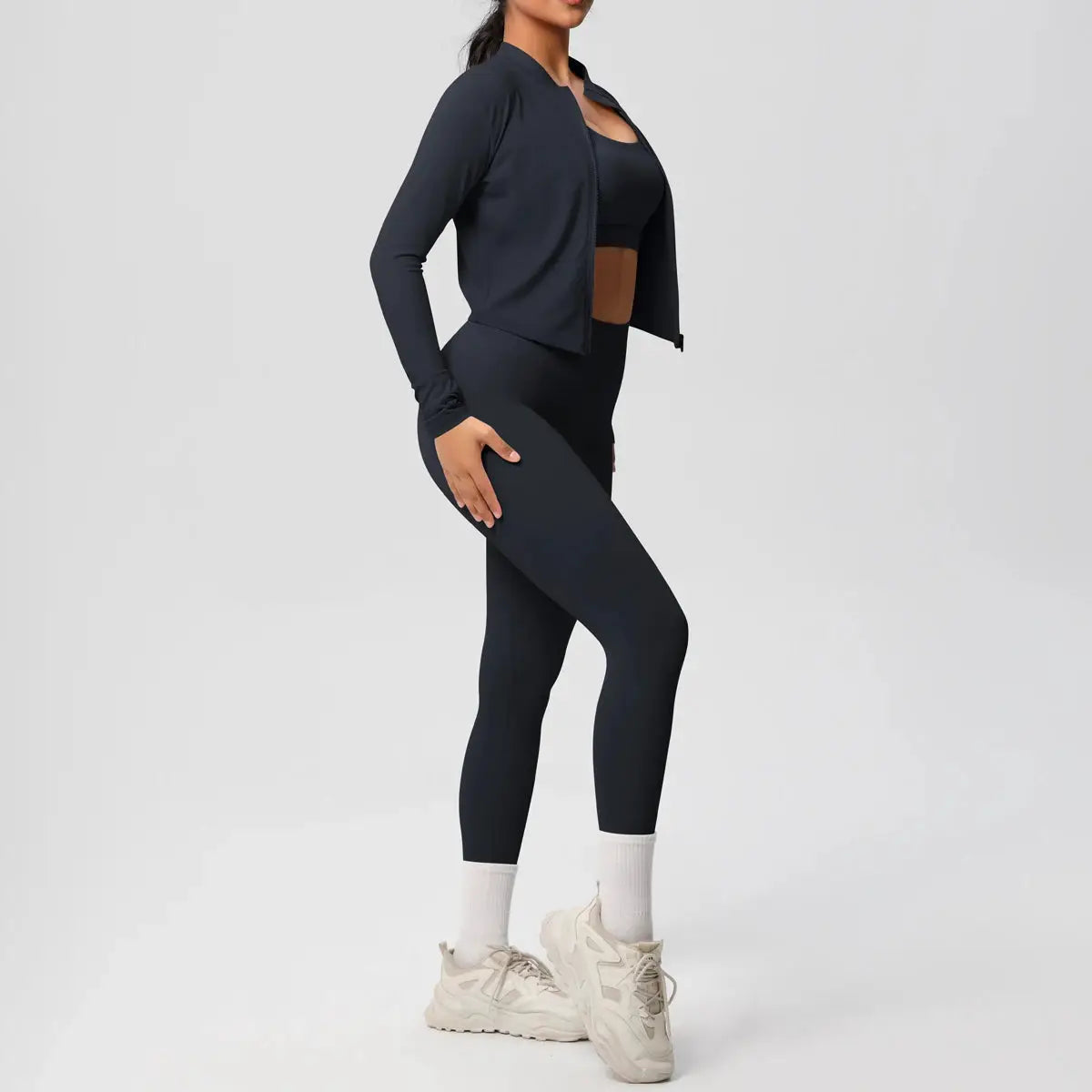 3 Piece Yoga Set for Women Sports Bra Zipper Jacket Leggings Gym Wear
