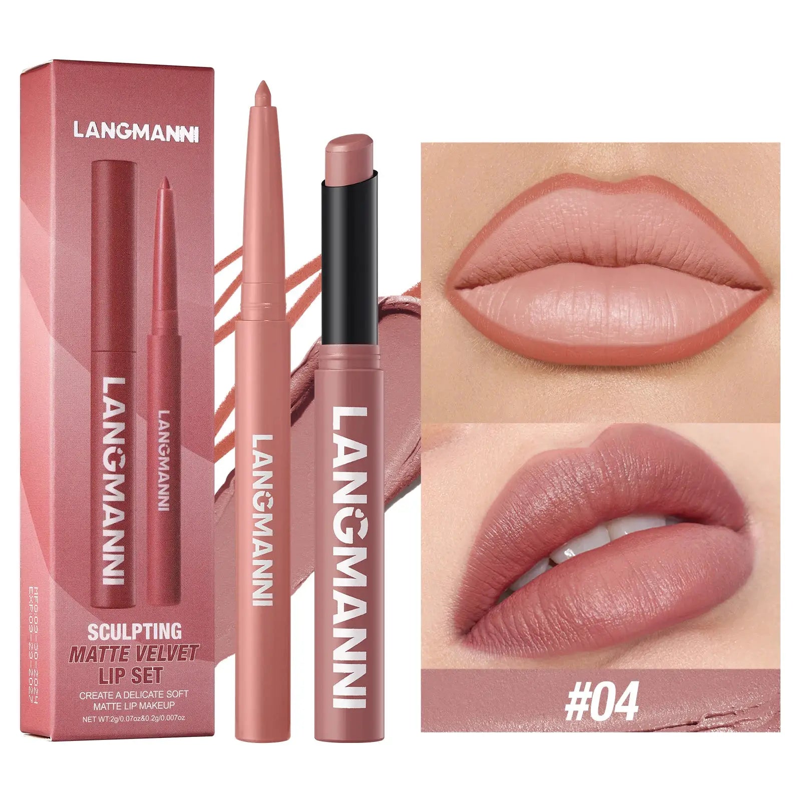 Luxelle Lip Liner and Lipstick Duo Waterproof Smudge Proof Long Lasting Wear Easy to Apply