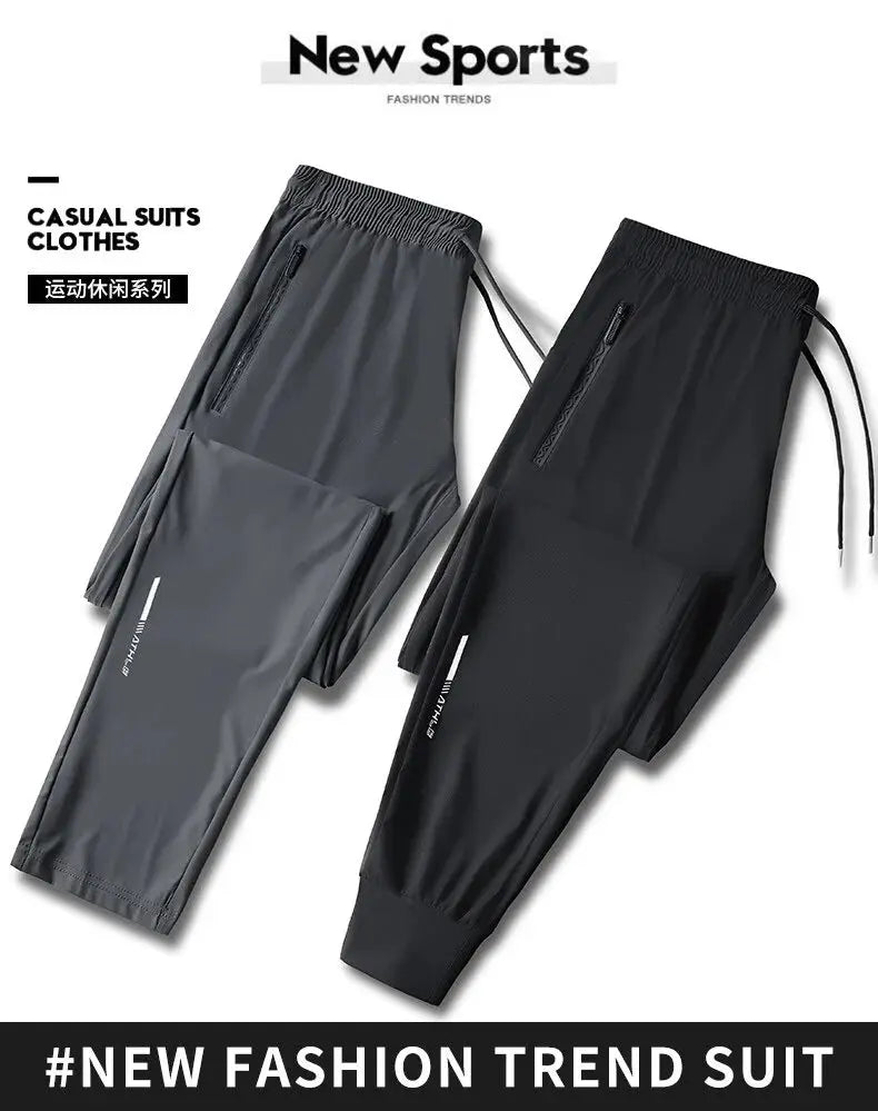 Simples Market men's ice silk pants; quick-dry, gray and black, two pairs