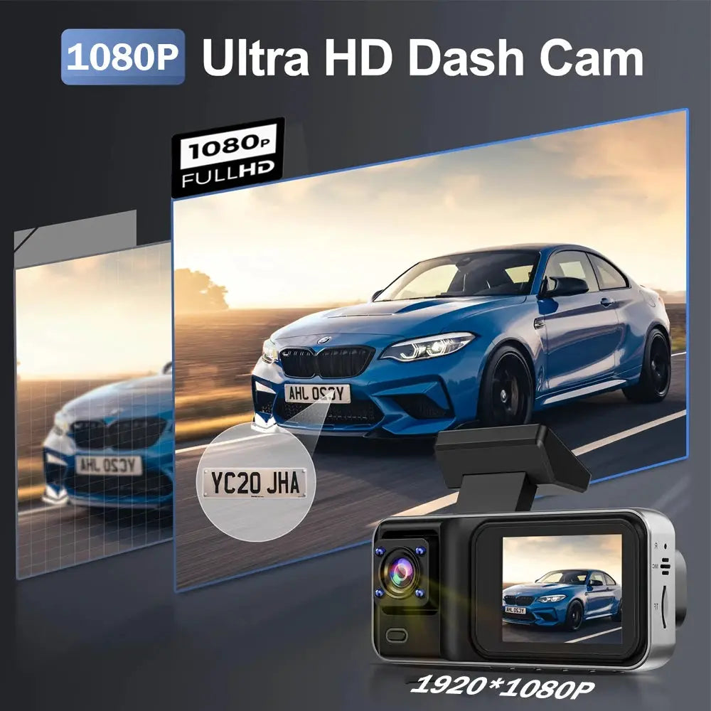 Simples Market 3-Channel Dash Cam for Cars with 1080P video and front/rear cameras