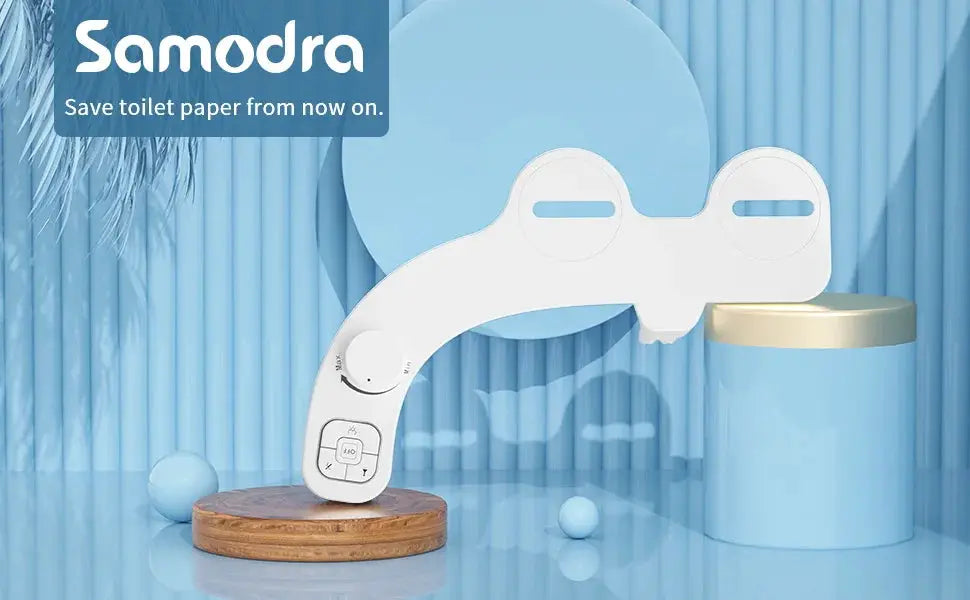 SAMODRA white non-electric bidet seat attachment with self-cleaning dual nozzles (frontal and rear wash)