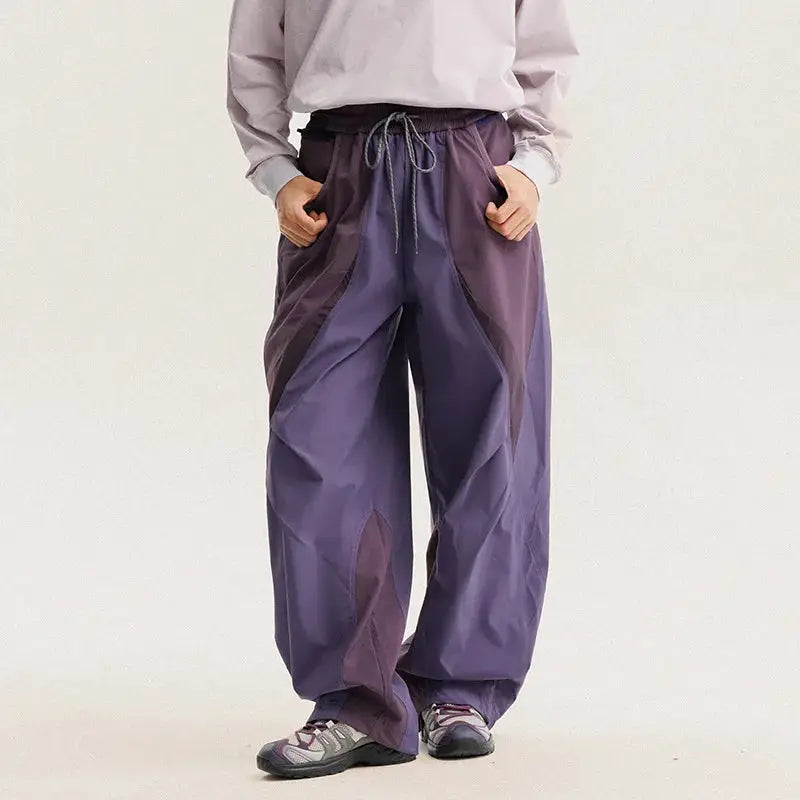 Men's outdoor lightweight quick-dry ultra loose wide-leg techwear track cargo pants in purple.