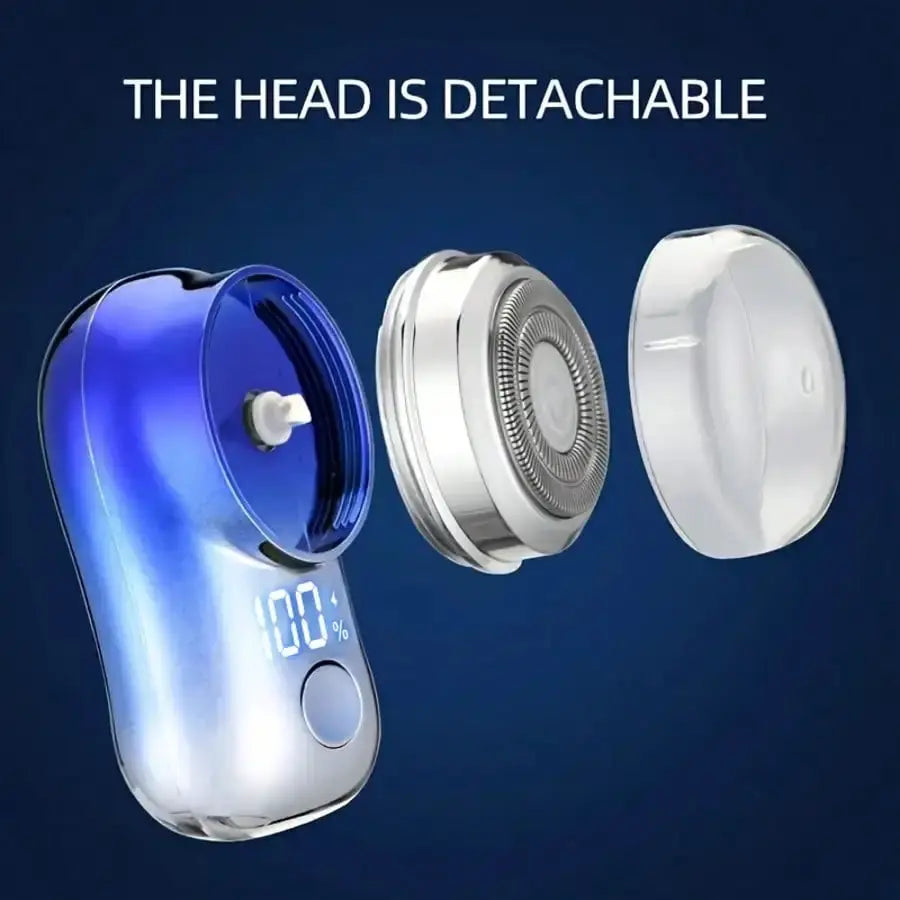 Cordless electric shaver by Simples Market with digital display, blue body and detachable foil head