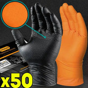 Simples Market heavy-duty nitrile gloves, 8 mil thick with textured grip, black and orange disposable work gloves, 50-pack