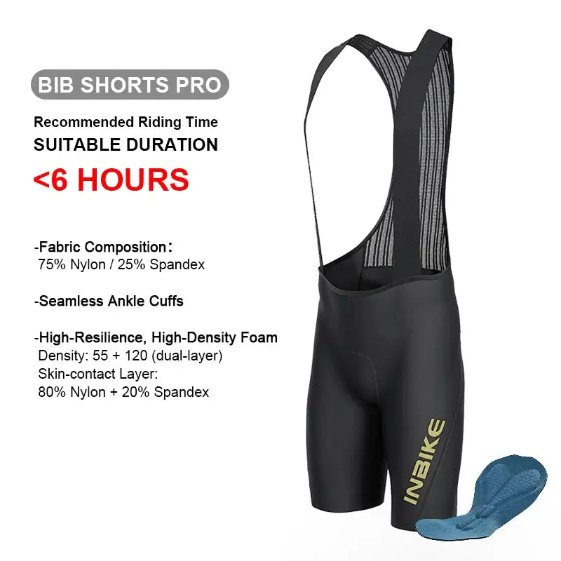 INBIKE men's MTB cycling bib shorts with mesh bib straps, black