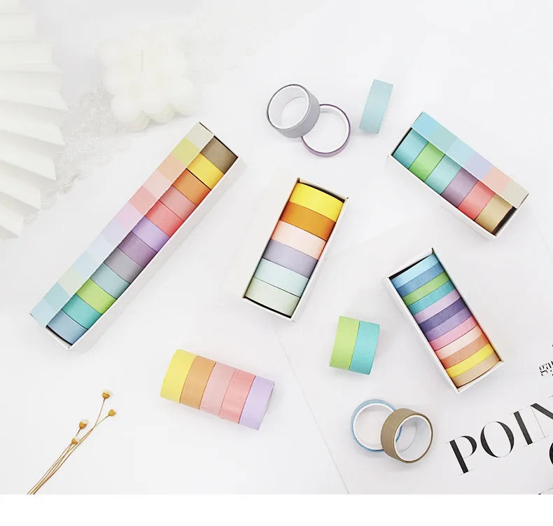 Rainbow macaron masking washi tape set with solid pastel colors in boxes (6/12 pcs) for DIY scrapbooking