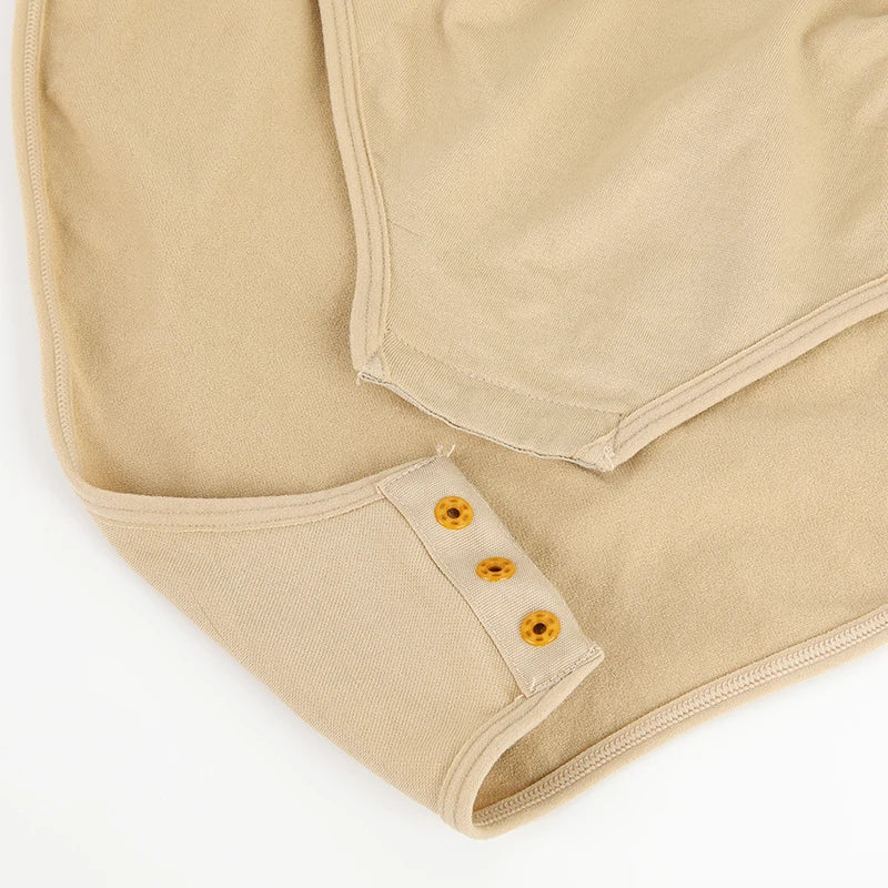 Men Shapewear Bodysuit by Simples Market, beige sleeveless full-body shaper with tummy control and open crotch.