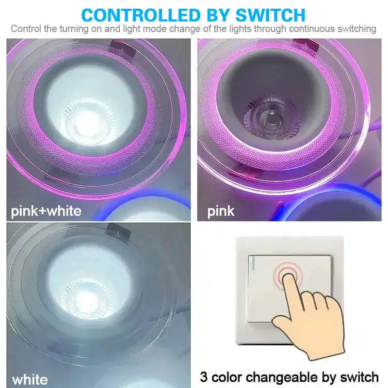 LED recessed downlight by Simples Market with 3 color options (pink, pink+white, white) adjustable by switch