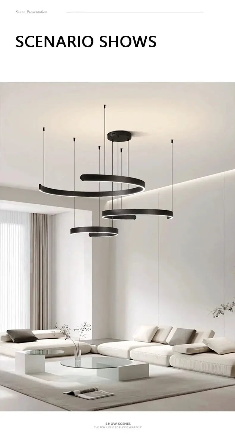 Ring ceiling chandelier by Simples Market with black metal LED rings for living and dining rooms
