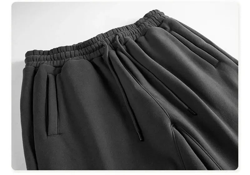 ZODF Trendy 345gsm fleece sweatpants, unisex black with elastic waist, drawstring and side pockets