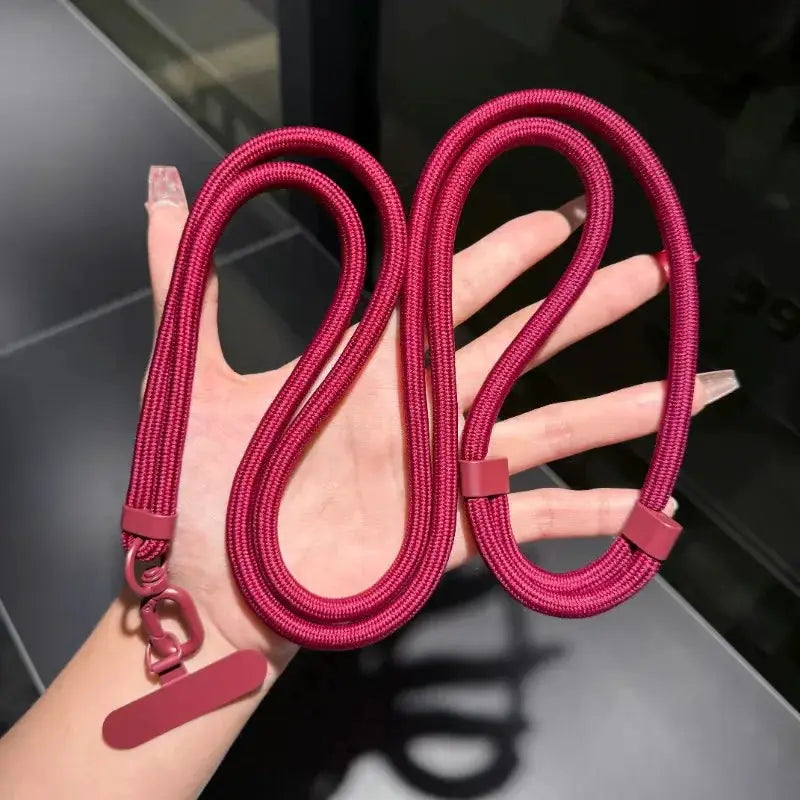 Universal adjustable phone lanyard crossbody strap by Simples Market, pink braided rope with metal clips