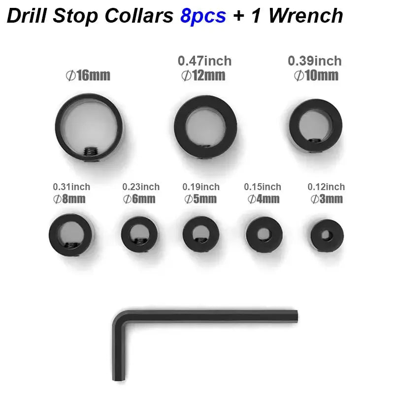 Drill Stop Collar Set For Depth Control Adjustable Metric Ring Lock Steel Positioner Guide For Woodworking