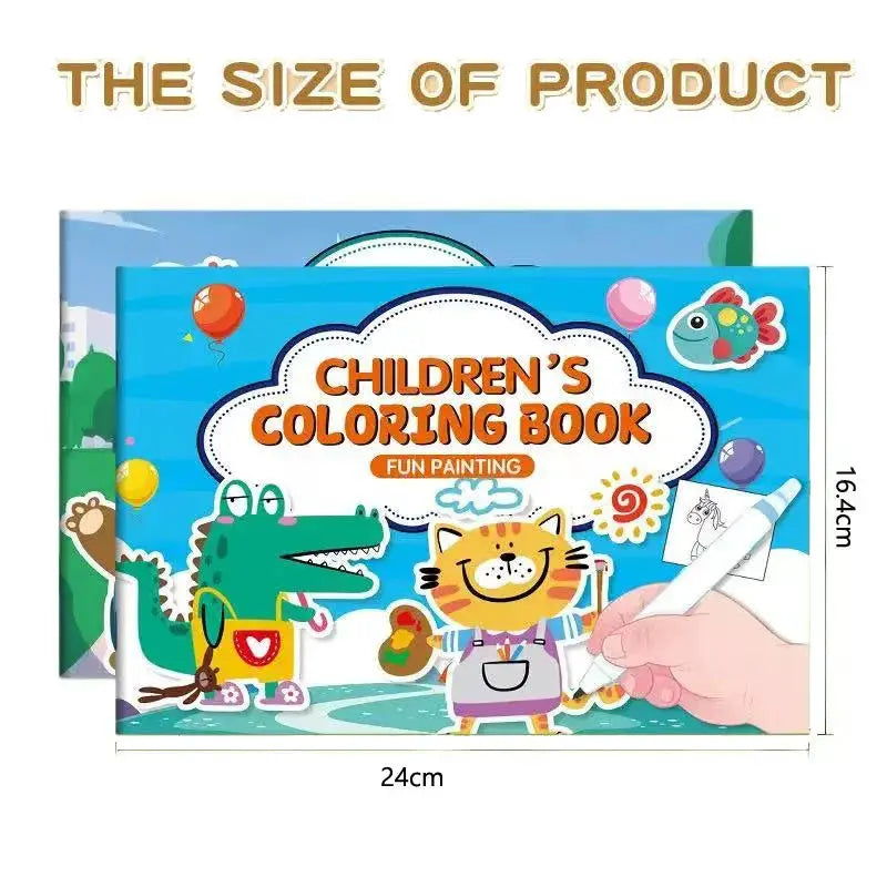 Children's coloring book set with animal cartoons, blue cover showing a crocodile and cat, 24 cm by 16.4 cm