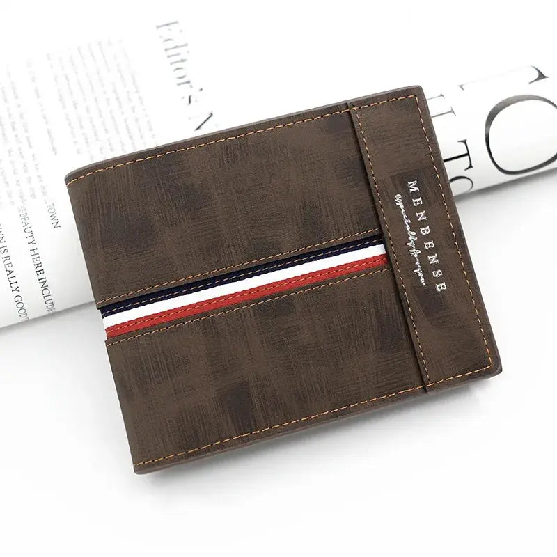 Simples Market slim men's wallet in brown PU leather with striped card slots